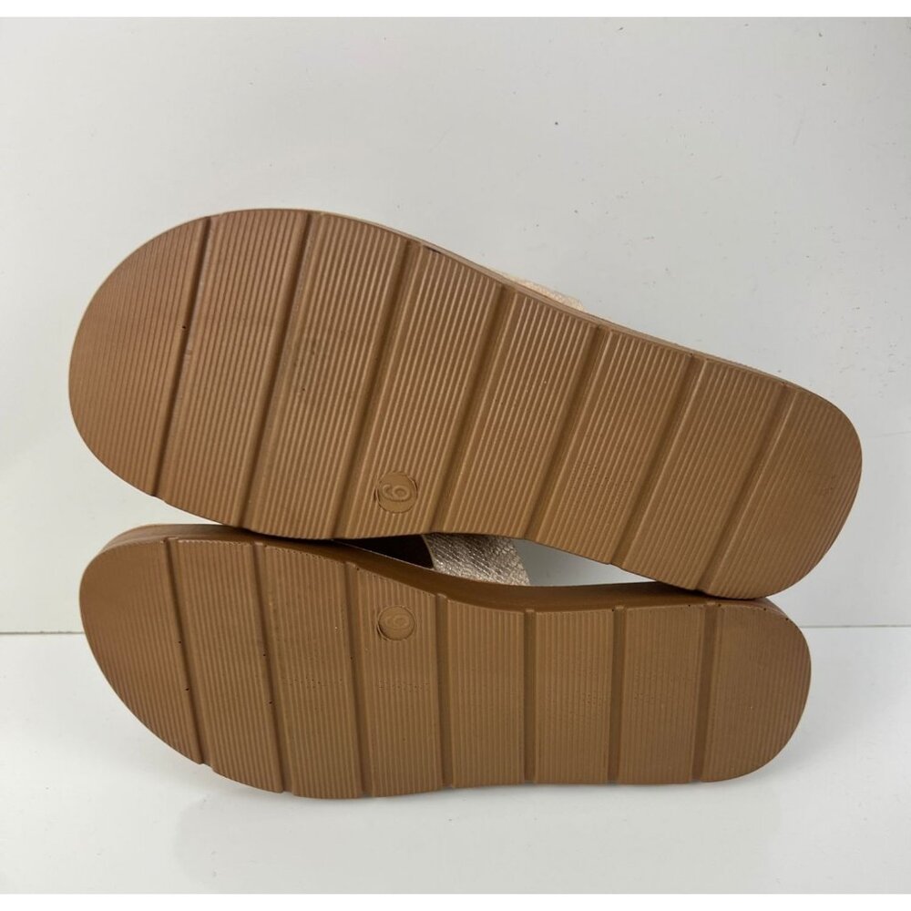 Corkys Sandals Women's 6 Bogalusa Slide Tan Faux Leather Open Toe Slip On Wedge - Picture 7 of 9